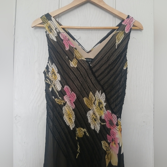 Vintage silk asymmetrical floral beaded dress Adrianna size M *see Measurement - Picture 3 of 8